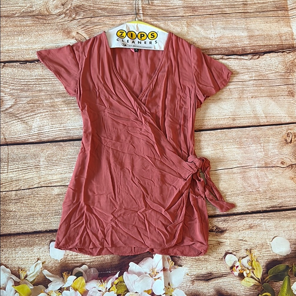 Lulu's Pink Wrap Tie Front Mini Dress